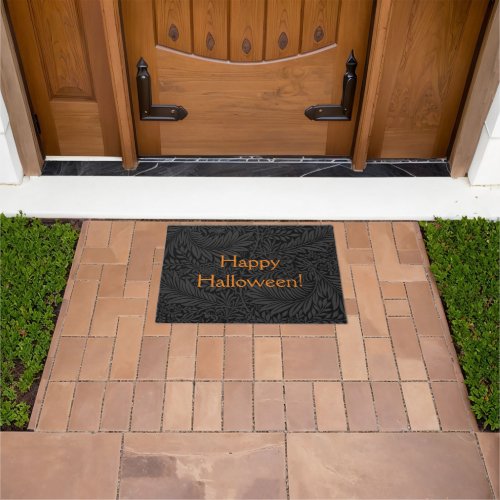 Elegant Black Floral Happy Halloween Doormat