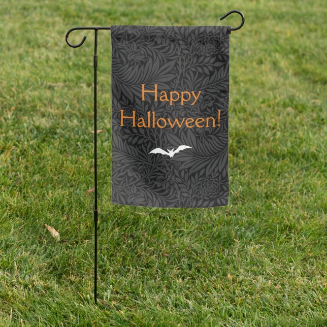 Elegant Black Floral Happy Halloween Garden Flag (In SItu)