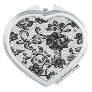 Elegant Black Floral Lace compact mirror