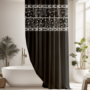 Elegant Black Floral Lace Shower Curtain
