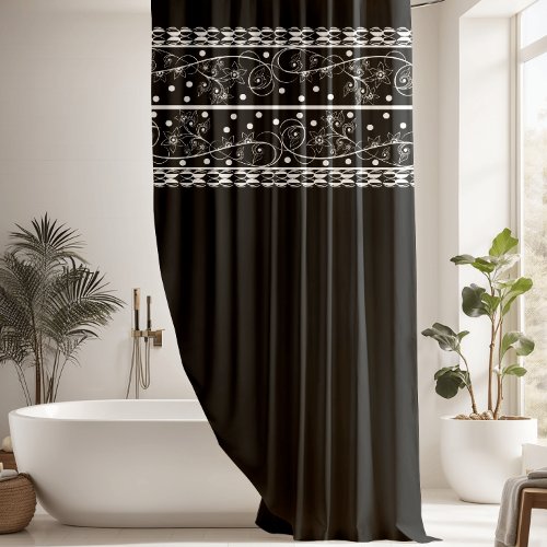 Elegant Black Floral Lace Shower Curtain