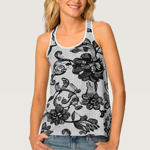 Elegant Black Floral Lace Women's Tank Top