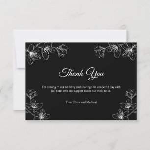 Elegant Black Floral Line Art Wedding Thank You Card