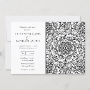Elegant Black Floral Mandala White Design Invitation