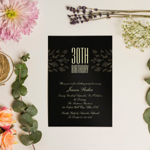 Elegant Black Floral Minimal Invitation