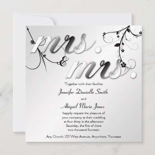 Elegant Black Floral Mrs. &amp; Mrs Wedding Invitation