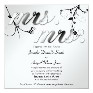 Elegant Black Floral Mrs. & Mrs Wedding Invitation