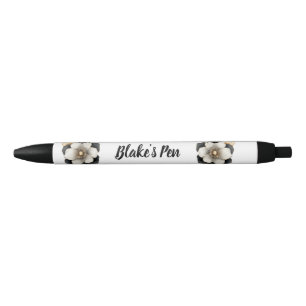Elegant Black Floral Name Pen