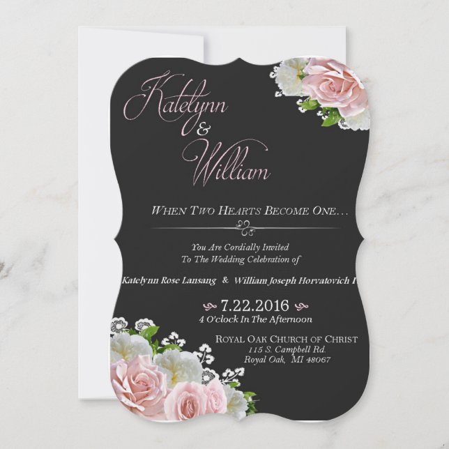 Elegant Black Floral nvitation (Front)