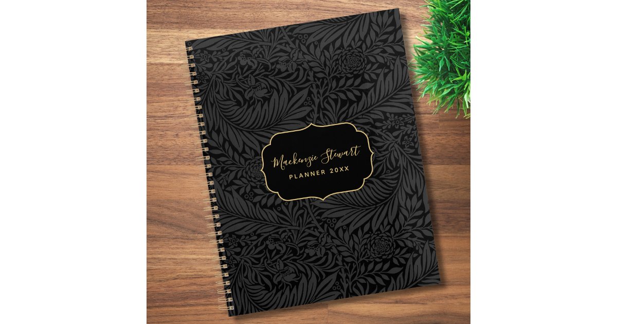 Elegant Black Floral Pattern 2026 Planner | Zazzle