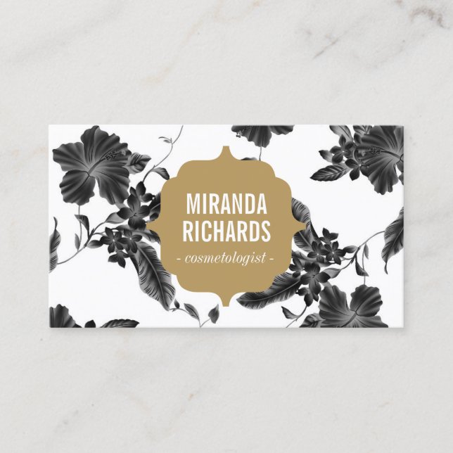 Elegant Black Floral Pattern Beauty II Business Card (Front)