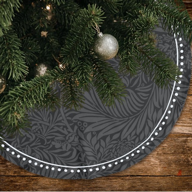 Elegant Black Floral Pattern Dotted Border Brushed Polyester Tree Skirt (Creator Uploaded)
