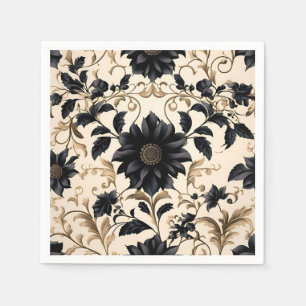 Elegant Black Floral Pattern Napkins