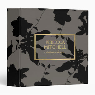 Elegant Black Floral Pattern Personalized Binder