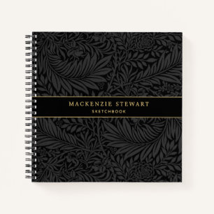 Elegant Black Floral Pattern Sketchbook Notebook