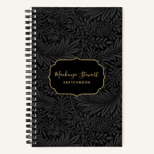 Elegant Black Floral Pattern Sketchbook Notebook