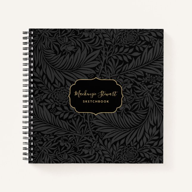 Elegant Black Floral Pattern Sketchbook Notebook (Front)