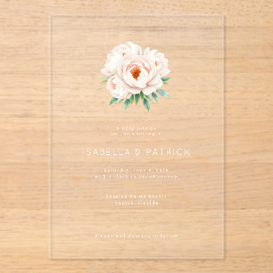Elegant Black Floral Peonies Acrylic Invitations