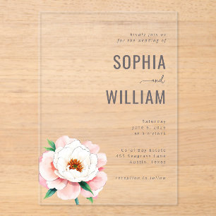 Elegant Black Floral Peony Acrylic Invitations