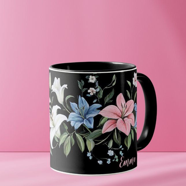 Elegant Black Floral Personalized Mug  (Creator Uploaded)