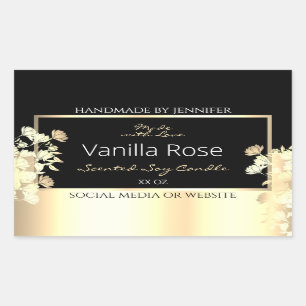 Elegant Black Floral Product Packaging Labels Gold
