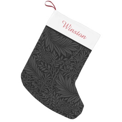 Elegant Black Floral Red Script Pet Name Small Christmas Stocking