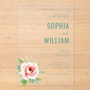 Elegant Black Floral Rose Acrylic Invitations
