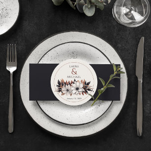 Elegant Black Floral Rust Round Paper Coaster