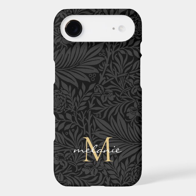 Elegant Black Floral Script Monogram Case-Mate iPhone Case (Back)