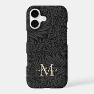 Elegant Black Floral Script Monogram iPhone 17 Case