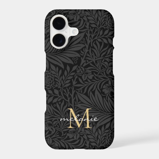 Elegant Black Floral Script Monogram Case-Mate iPhone Case (Back)