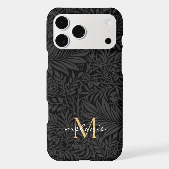 Elegant Black Floral Script Monogram Case-Mate iPhone Case (Back)