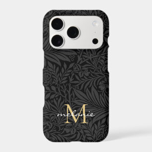 Elegant Black Floral Script Monogram iPhone 17 Pro Case