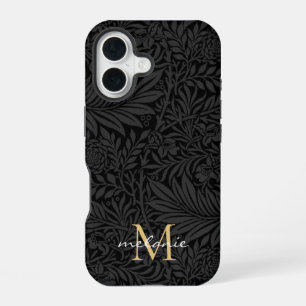 Elegant Black Floral Script Monogram iPhone 16 Case