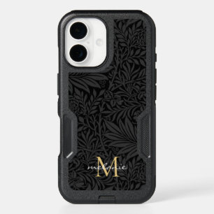 Elegant Black Floral Script Monogram iPhone 16 Case