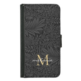 Elegant Black Floral Script Monogram Samsung Galaxy S5 Wallet Case