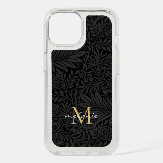 Elegant Black Floral Script Monogram Speck iPhone Case (Front)