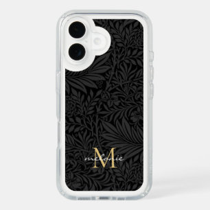 Elegant Black Floral Script Monogram iPhone 16 Case