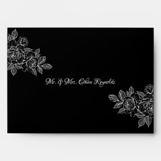 Elegant Black Floral Sketch Wedding Envelope