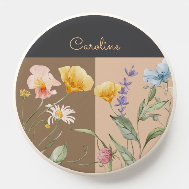 Elegant Black Floral Spring beige brown Trendy  PopSocket (Popsocket)