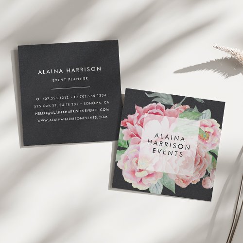 Elegant Black Floral Square Business Card
