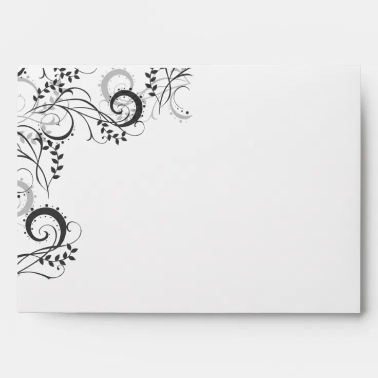 Elegant Black Floral Stationery Envelope | Zazzle