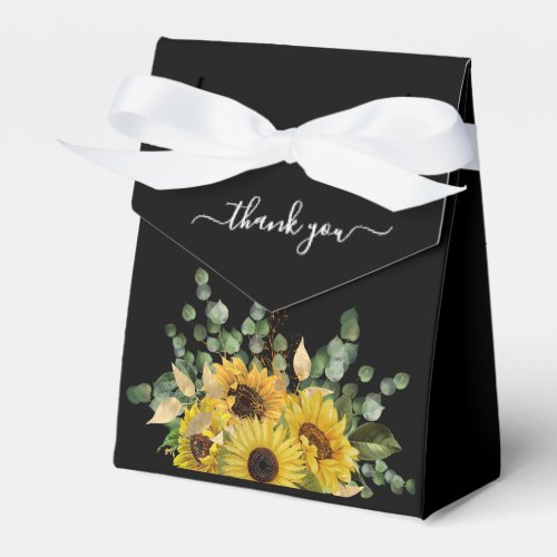 Elegant Black Floral Sunflowers Thank You Wedding Favor Boxes