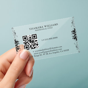 Elegant Black Floral Swirl 2 Clear Business Cards