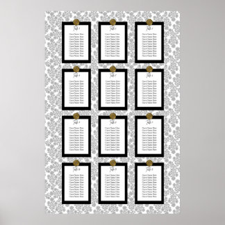 Elegant Black Floral Toile Seating Chart