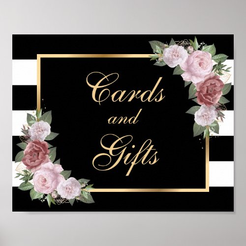 Elegant Black Floral Wedding Cards and Gifts Sign