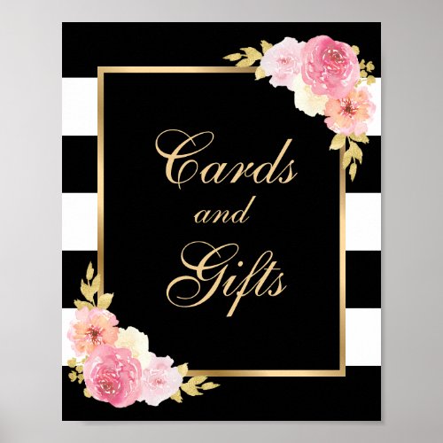 Elegant Black Floral Wedding Cards and Gifts Sign