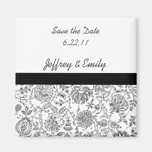 Elegant Black Floral Wedding Favor Magnet