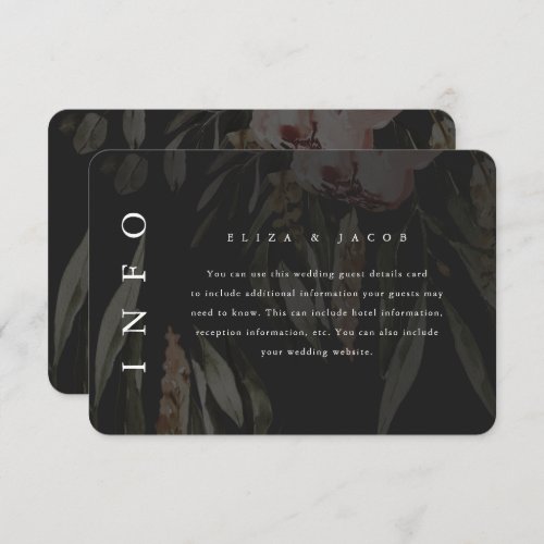 Elegant Black Floral Wedding Guest Detail RSVP Card