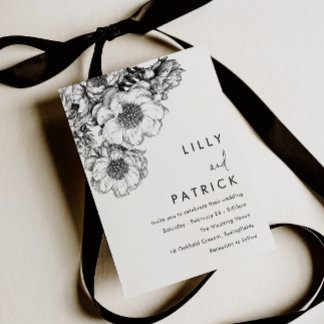 Elegant Black Floral Wedding Invitation